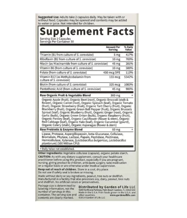 Garden of Life, Vitamin Code, RAW B-Complex, 60 Vegan Capsules