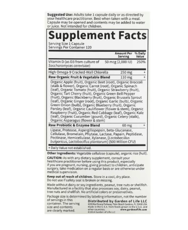 Garden of Life, Vitamin Code, RAW D3, 50 mcg (2,000 IU), 120 Vegetarian Capsules