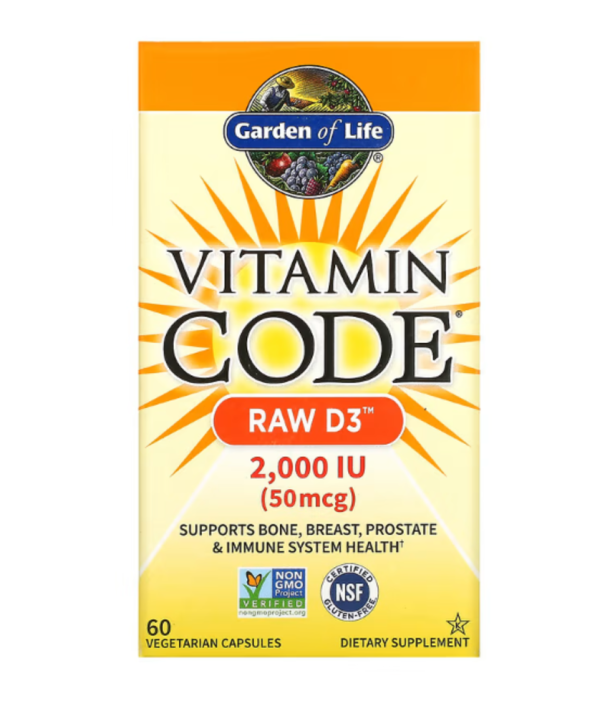 Garden of Life, Vitamin Code, RAW D3, 50 mcg (2,000 IU), 60 Vegetarian Capsules