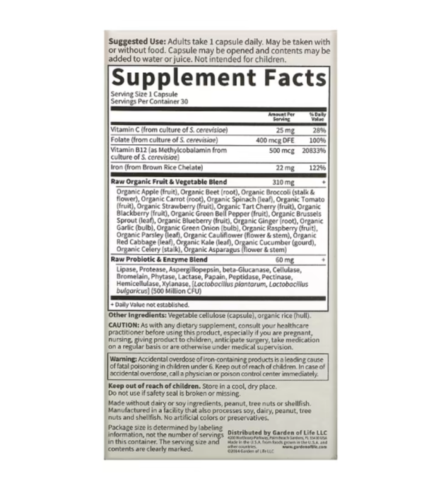 Garden of Life, Vitamin Code, RAW Iron, 30 Vegan Capsules