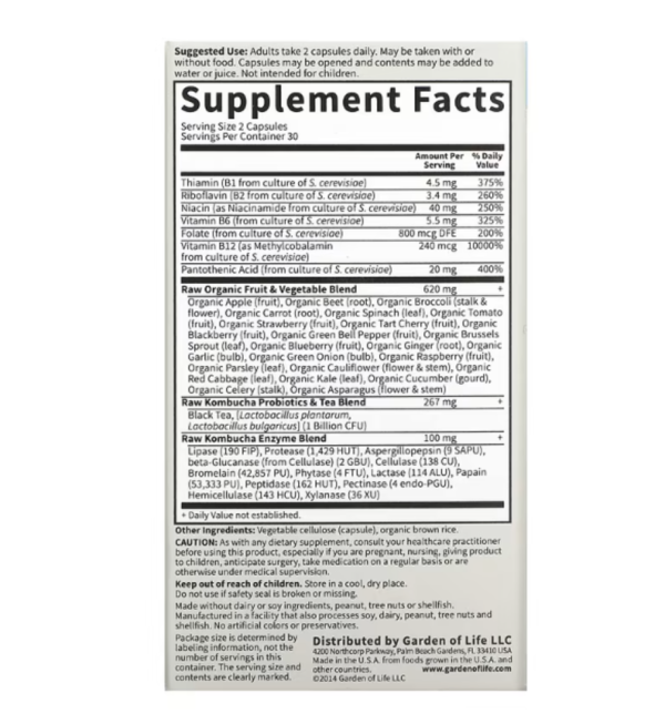 Garden of Life, Vitamin Code, RAW Kombucha, 60 Vegan Capsules