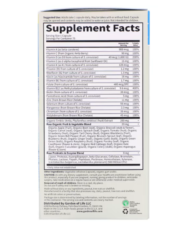 Garden of Life, Vitamin Code, RAW One, Once Daily Multivitamin For Men, 75 Vegetarian Capsules