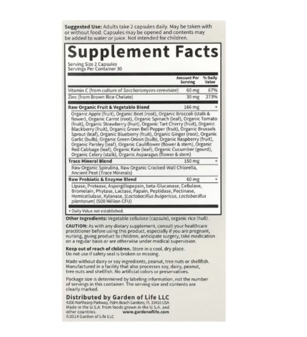 Garden of Life, Vitamin Code, RAW Zinc, 60 Vegan Capsules