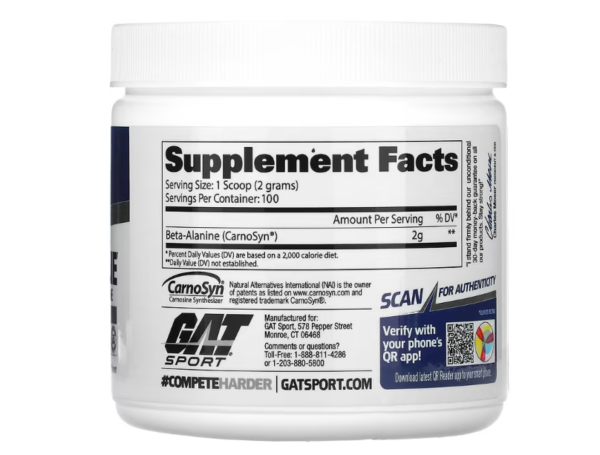 GAT, Beta Alanine, Unflavored, 7.1 oz (200 g)