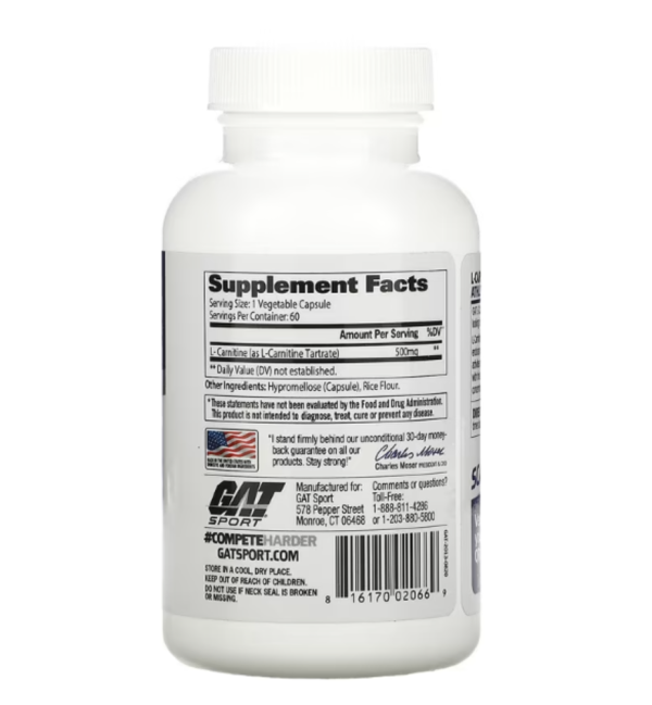 GAT, L-Carnitine, Amino Acid, Free Form, 60 Vegetable Capsules