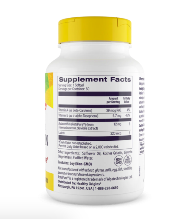 Healthy Origins Astaxanthin Triple Strength -- 12 mg - 60 Softgels