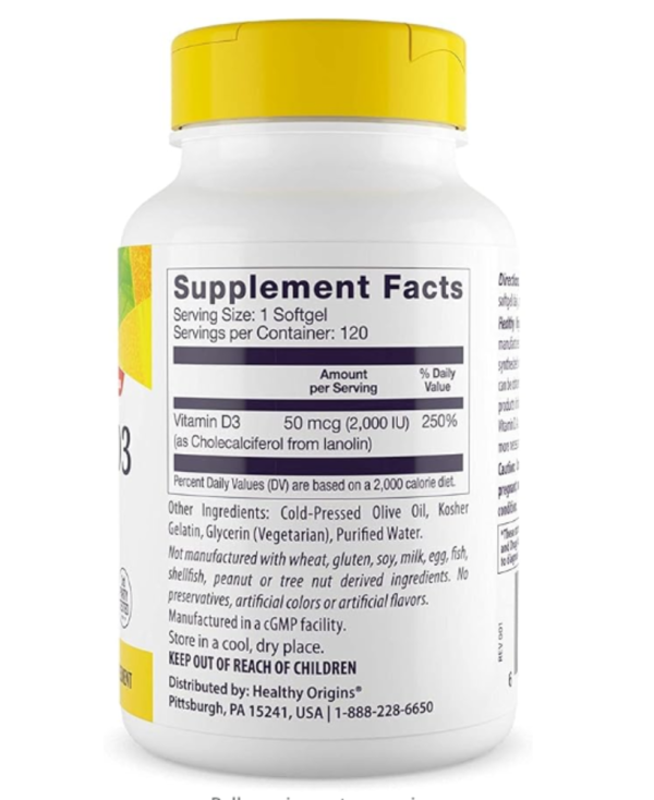 Healthy Origins, Vitamin D3, 2,000 IU, 120 Softgels