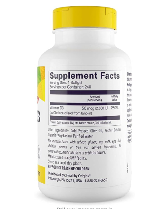 Healthy Origins, Vitamin D3, 2,000 IU, 240 Softgels