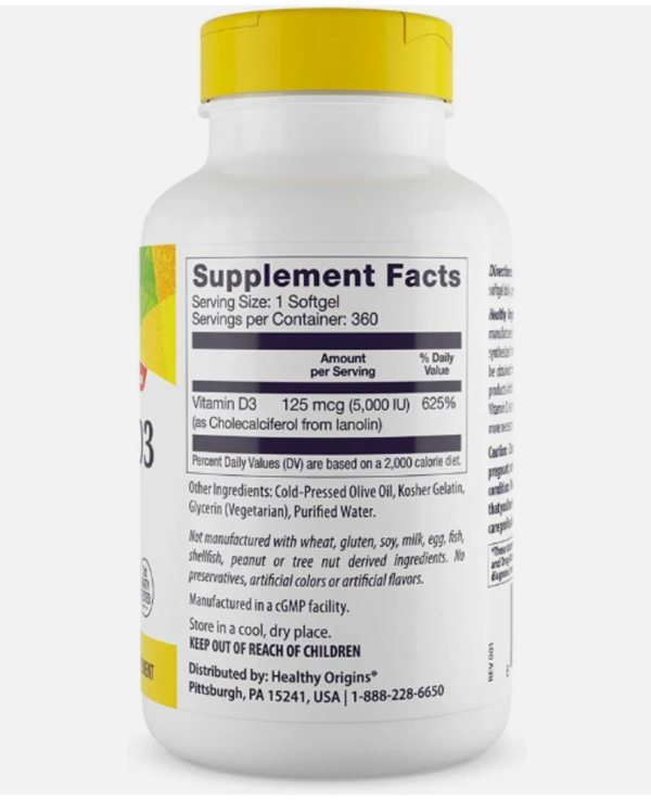 Healthy Origins, Vitamin D3, 5,000 IU, 360 Softgels