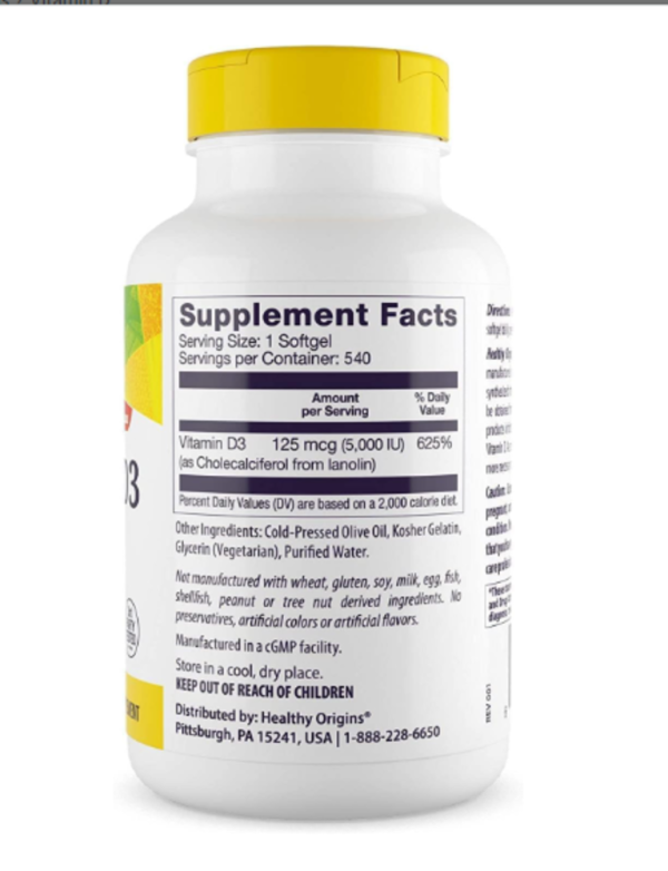 Healthy Origins, Vitamin D3, 5,000 IU, 540 Softgels