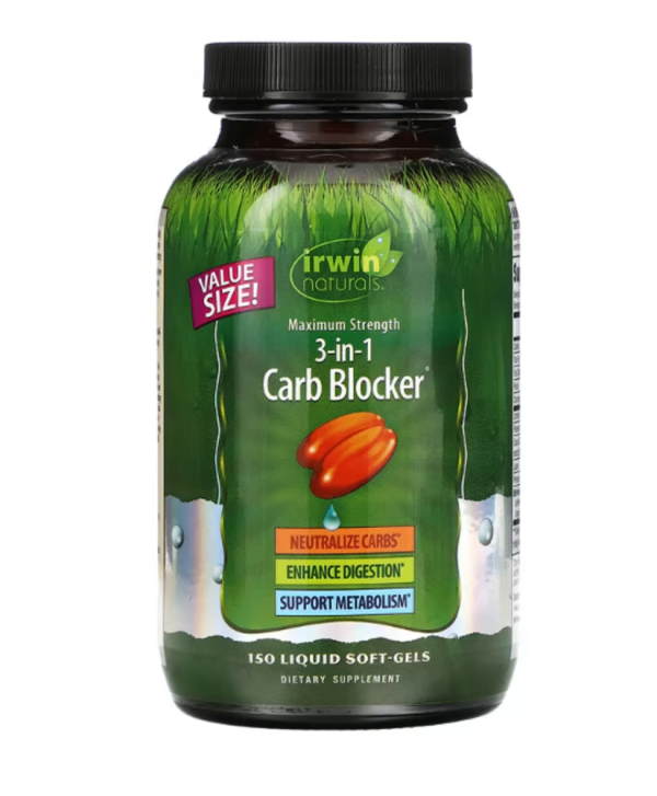 Irwin Naturals, 3-in-1 Carb Blocker, Maximum Strength, 150 Liquid Soft-Gels
