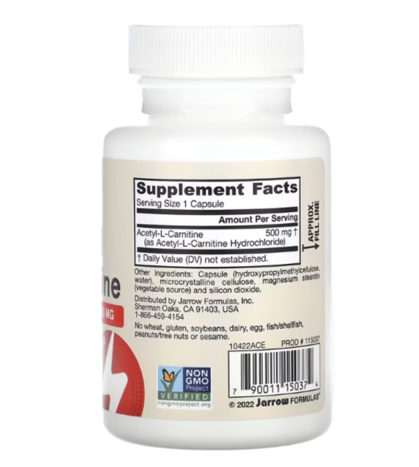 Jarrow Formulas, Acetyl L-Carnitine, 500 mg, 60 Veggie Capsules