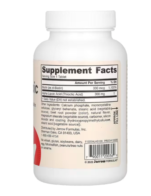 Jarrow Formulas, Alpha Lipoic Sustain with Biotin, 120 Tablets