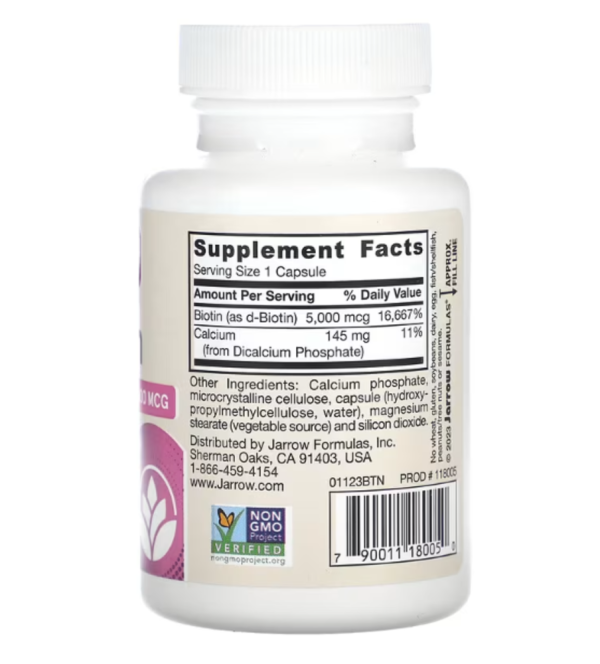 Jarrow Formulas, Biotin, 5,000 mcg, 100 Veggie Capsules