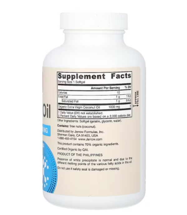 Jarrow Formulas, Extra Virgin Coconut Oil , 1,000 mg, 120 Softgels