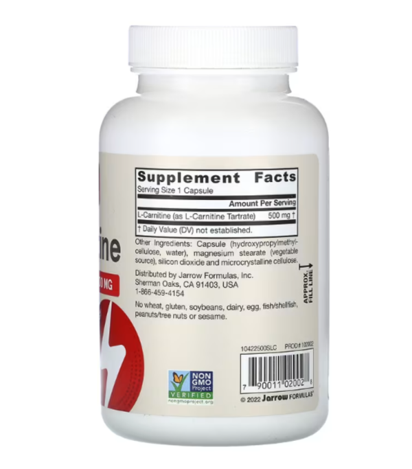 Jarrow Formulas, L-Carnitine, 500 mg, 100 Veggie Capsules