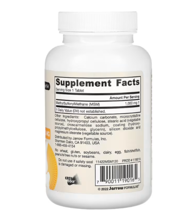 Jarrow Formulas, MSM, 1,000 mg, 120 Tablets