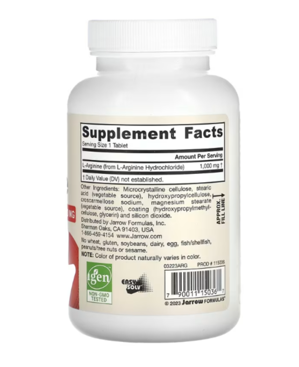 Jarrow Formulas, Vegan Arginine, 1,000 mg, 100 Tablets