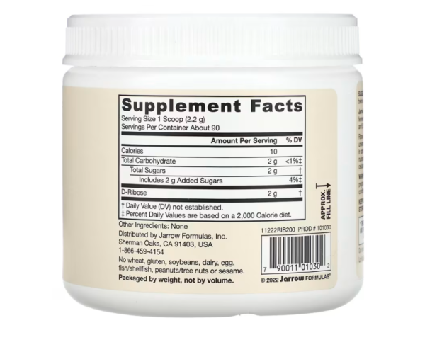 Jarrow Formulas, Vegan D-Ribose, 2 g, 7.05 oz (200 g)