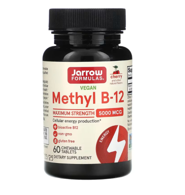 Jarrow Formulas, Vegan Methyl B-12, Maximum Strength, Cherry, 5,000 mcg, 60 Chewable Tablets