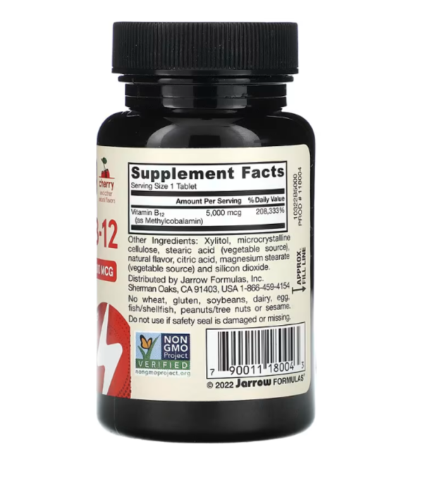 Jarrow Formulas, Vegan Methyl B-12, Maximum Strength, Cherry, 5,000 mcg, 60 Chewable Tablets