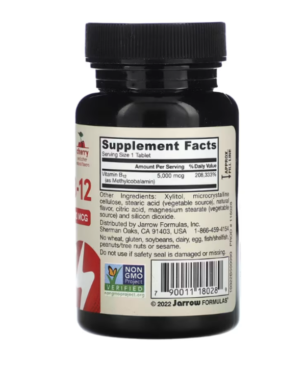 Jarrow Formulas, Vegan Methyl B-12, Maximum Strength, Cherry, 5,000 mcg, 90 Chewable Tablets