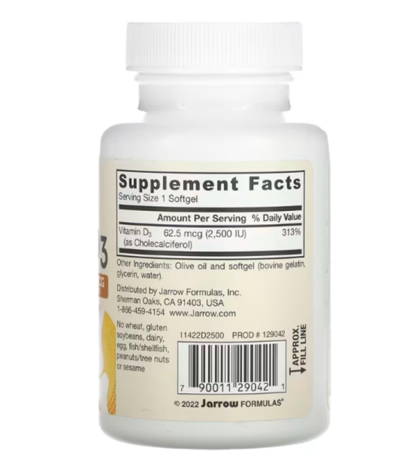 Jarrow Formulas, Vitamin D3, Cholecalciferol, 2,500 IU, 100 Softgels
