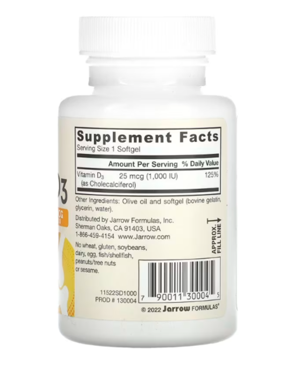 Jarrow Formulas, Vitamin D3, Cholecalciferol, Extra Strength, 25 mcg (1,000 IU), 200 Softgels