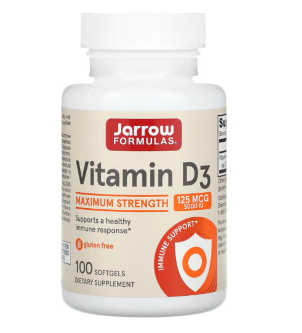 Jarrow Formulas, Vitamin D3, Maximum Strength, 125 mcg (5,000 IU), 100 Softgels