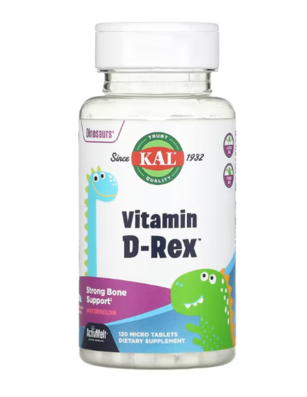 KAL, Dinosaurs, Vitamin D-Rex, Watermelon, 120 Micro Tablets