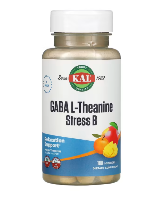 KAL, GABA L-Theanine Stress B, Mango Tangerine, 100 Lozenges