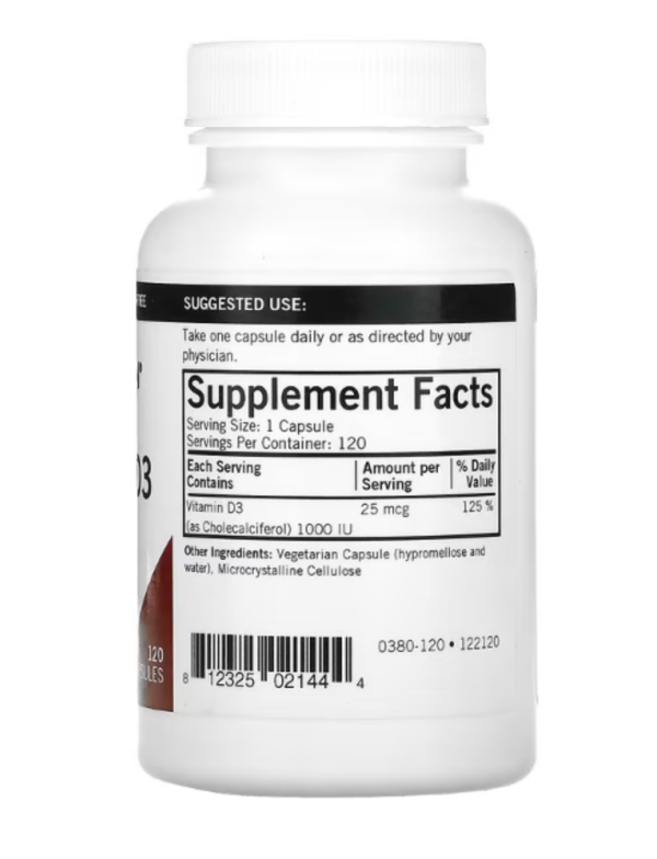 Kirkman Labs, Vitamin D3, 25 mcg (1,000 IU), 120 Capsules