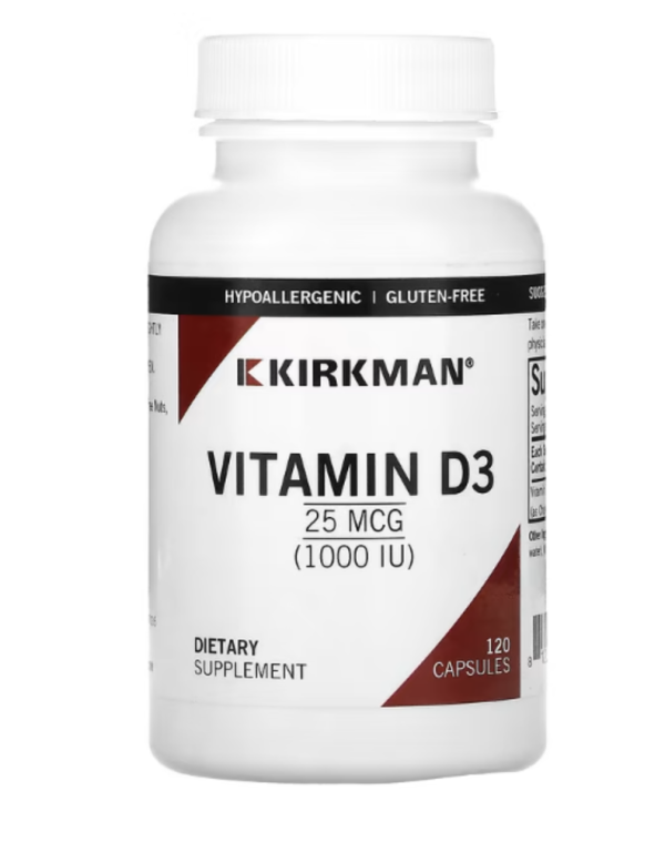 Kirkman Labs, Vitamin D3, 25 mcg (1,000 IU), 120 Capsules