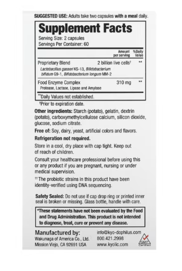 Kyolic, Kyo-Dophilus, Enzyme+ Probiotic, 2 Billion, 120 Capsules (1 Billion CFU per Capsule)