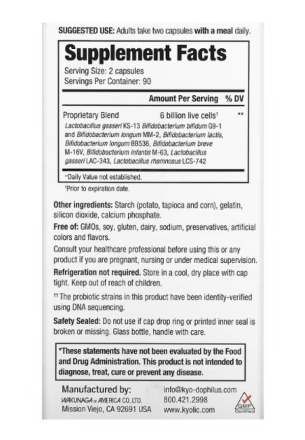 Kyolic, Kyo-Dophilus, Multi 9 Probiotic, 6 Billion CFU, 180 Capsules
