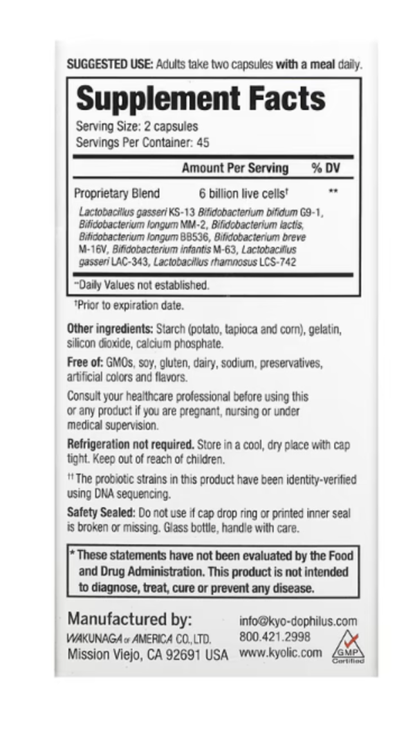Kyolic, Kyo-Dophilus, Multi 9 Probiotic, 6 Billion CFU, 90 Capsules