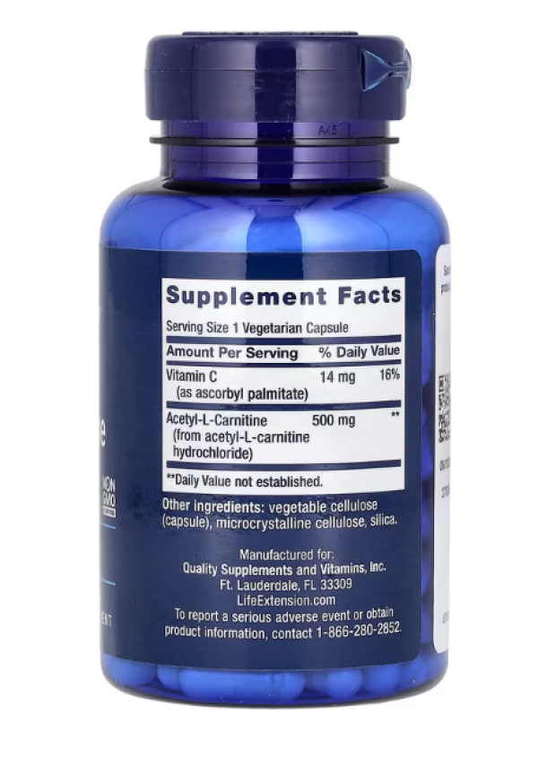 Life Extension, Acetyl-L-Carnitine, 500 mg, 100 Vegetarian Capsules