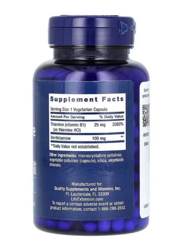 Life Extension, Benfotiamine with Thiamine, 100 mg, 120 Vegetarian Capsules