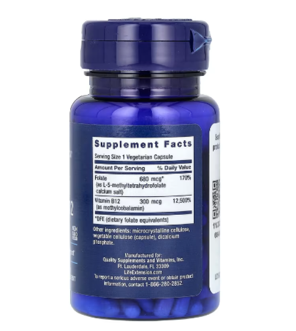 Life Extension, BioActive, Folate & Vitamin B12, 90 Vegetarian Capsules