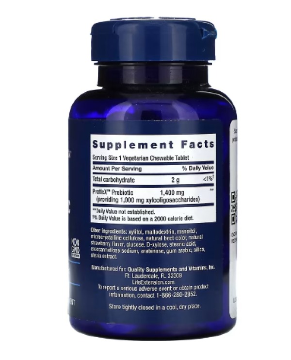 Life Extension, Florassist Prebiotic Chewable, Natural Strawberry , 60 Vegetarian Chewable Tablets