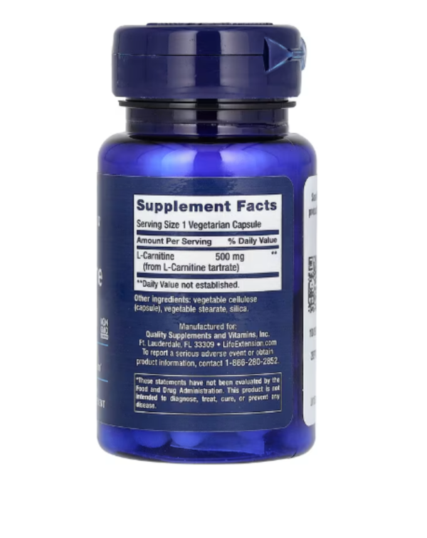 Life Extension, L-Carnitine, 500 mg, 30 Vegetarian Capsules