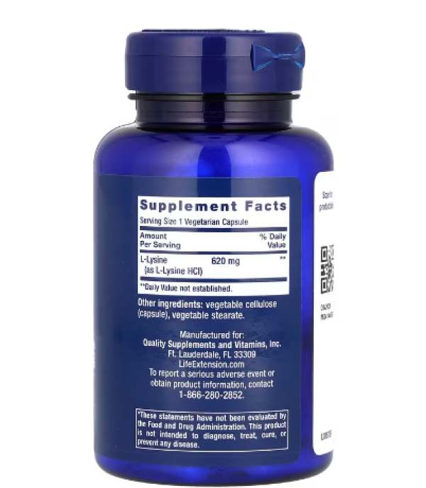 Life Extension, L-Lysine, 620 mg, 100 Vegetarian Capsules
