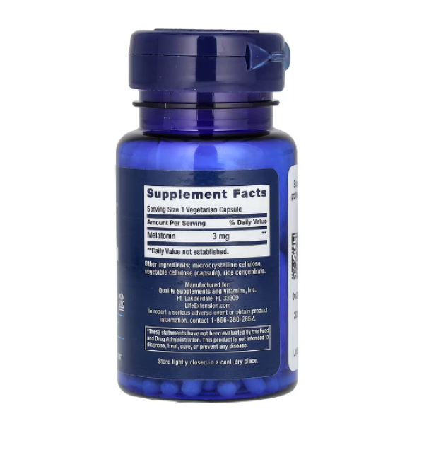 Life Extension, Melatonin, 3 mg, 60 Vegetarian Capsules