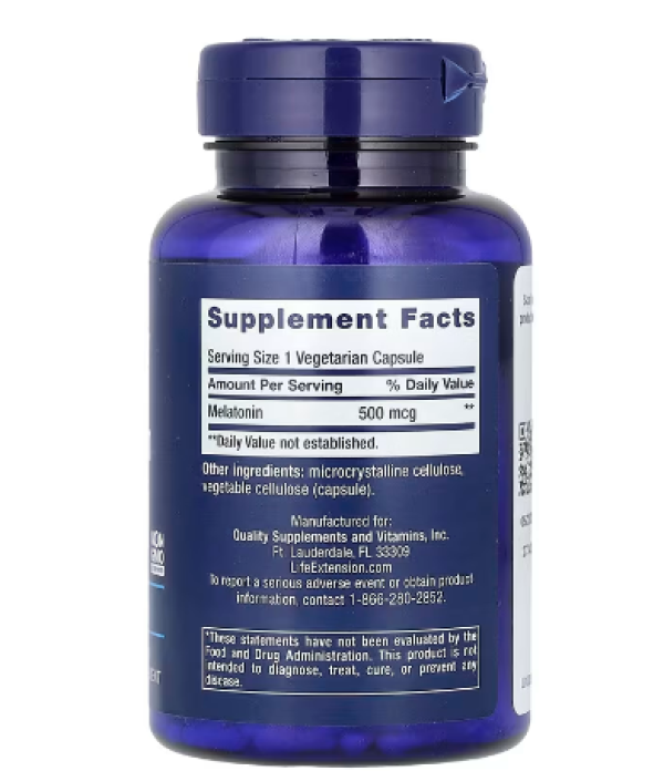 Life Extension, Melatonin, 500 mcg, 200 Vegetarian Capsules