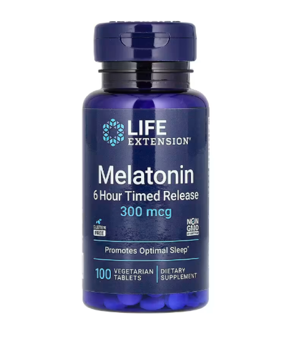Life Extension, Melatonin, 6 Hour Timed Release, 300 mcg, 100 Vegetarian Tablets