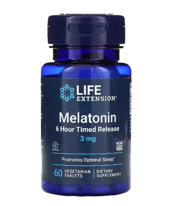 Life Extension, Melatonin, 6 Hour Timed Release, 3 mg, 60 Vegetarian Tablets