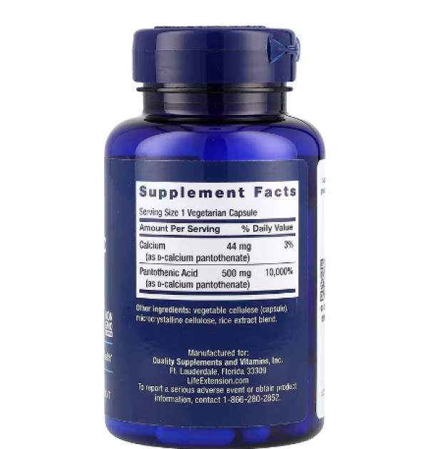 Life Extension, Pantothenic Acid, Vitamin B-5, 500 mg, 100 Vegetarian Capsules
