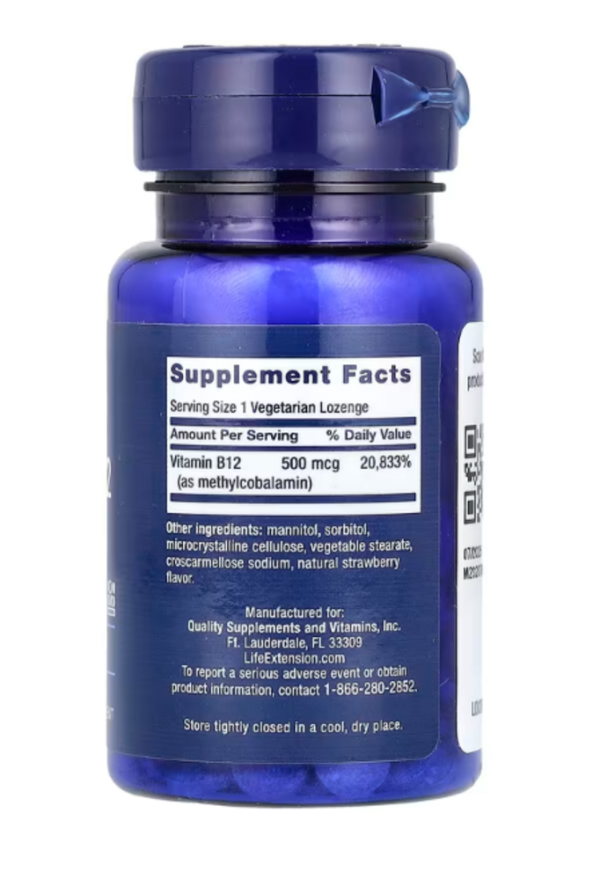 Life Extension, Vitamin B12, Methylcobalamin, 500 mcg, 100 Vegetarian Lozenges