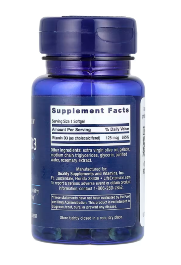 Life Extension, Vitamin D3, 125 mcg (5,000 IU), 60 Softgels