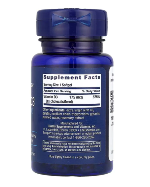 Life Extension, Vitamin D3, 175 mcg (7,000 IU), 60 Softgels